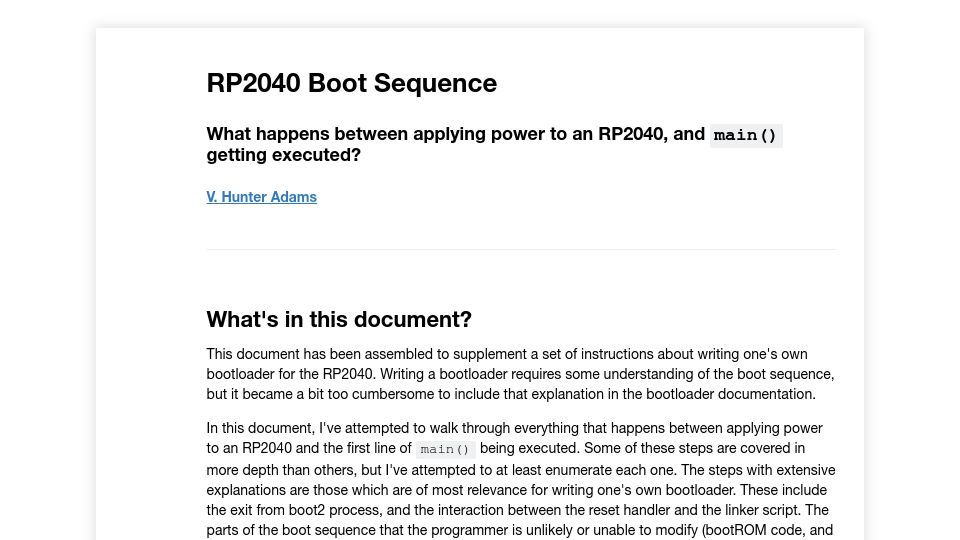 Screenshot of vanhunteradams.com: RP2040 Boot Sequence