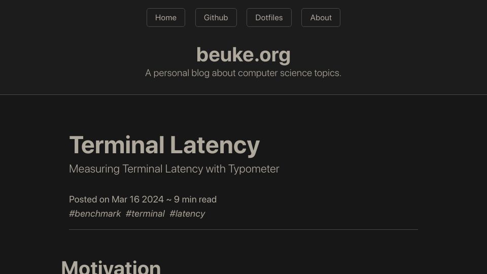 Screenshot of beuke.org: Terminal Latency