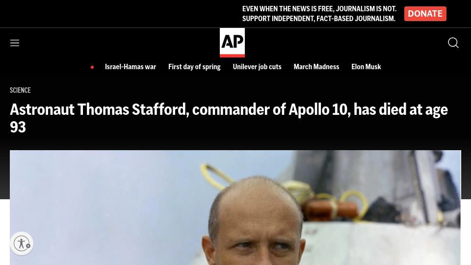 Screenshot of apnews.com: Astronaut Thomas Stafford has died