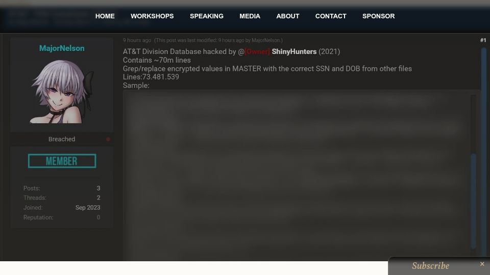 Screenshot of troyhunt.com: Inside the Massive Alleged AT&T Data Breach