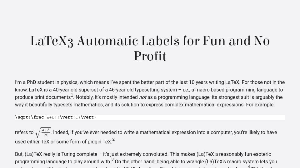 Screenshot of commutative.xyz: LaTeX3 Automatic Labels for Fun and No Profit