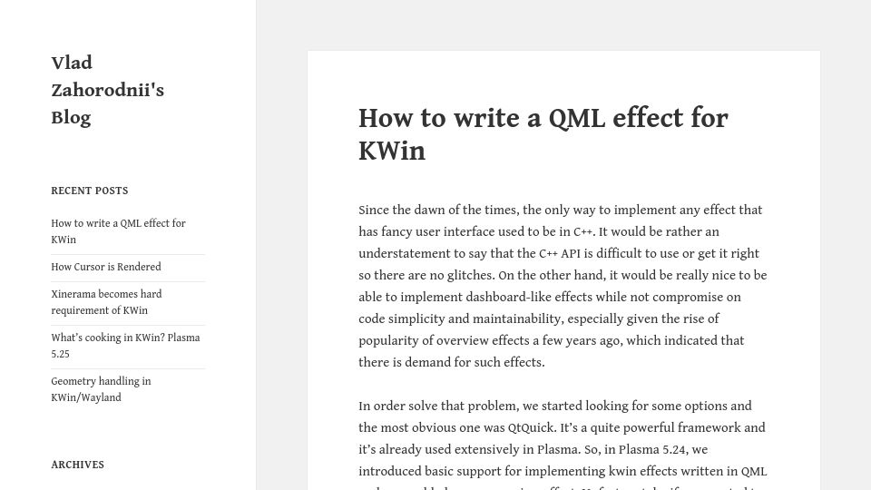 Screenshot of blog.vladzahorodnii.com: How to write a QML effect for KWin