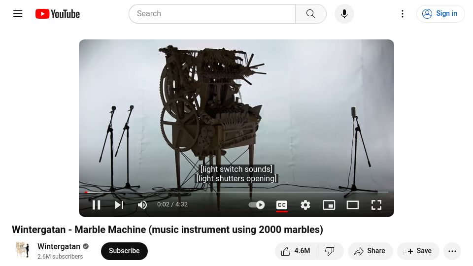 Screenshot of youtube.com: Wintergatan Marble Machine (2016) [video]