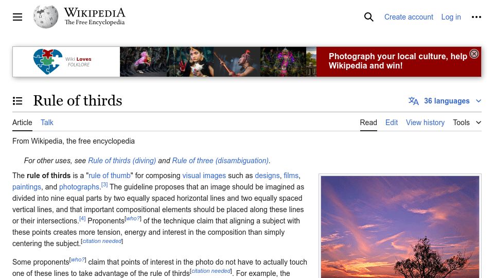 Screenshot of en.wikipedia.org: Rule of Thirds