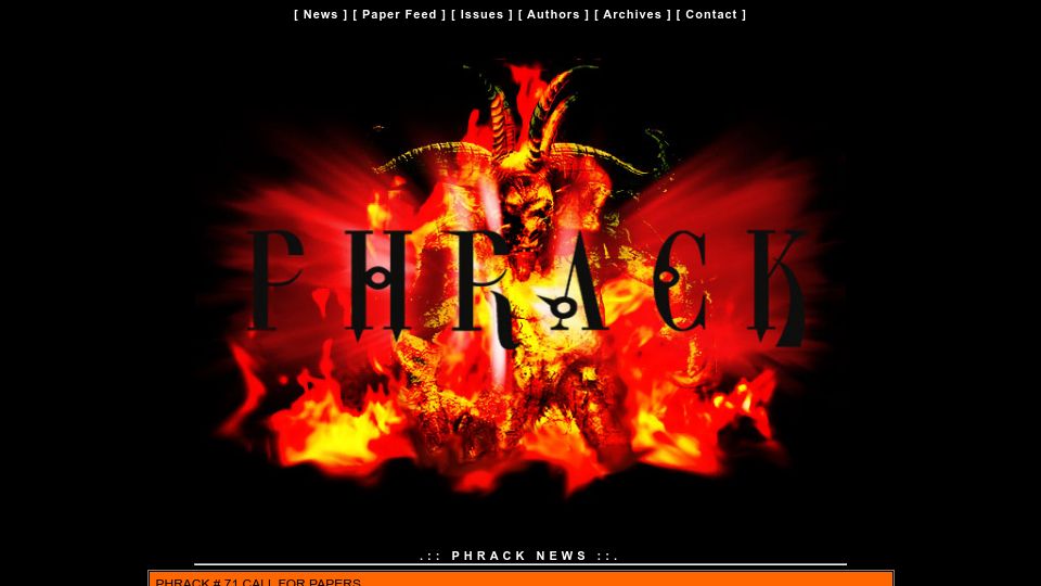 Screenshot of phrack.org: Phrack 71 Call for Papers