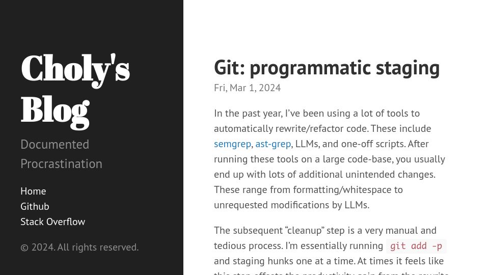 Screenshot of choly.ca: Git: Programmatic Staging