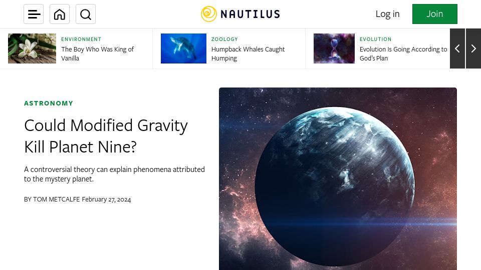 Screenshot of nautil.us: Could Modified Gravity Kill Planet Nine?