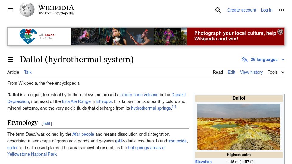 Screenshot of en.wikipedia.org: Dallol