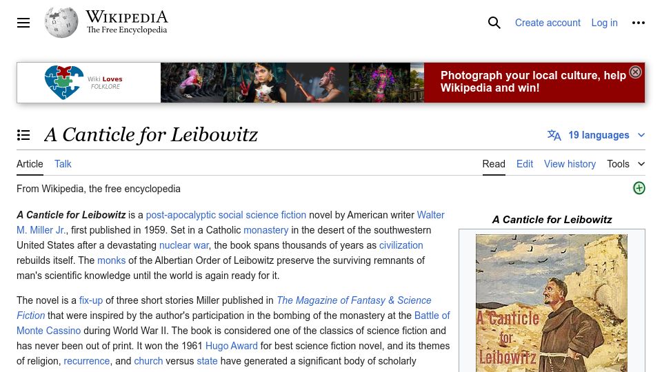 Screenshot of en.wikipedia.org: A Canticle for Leibowitz