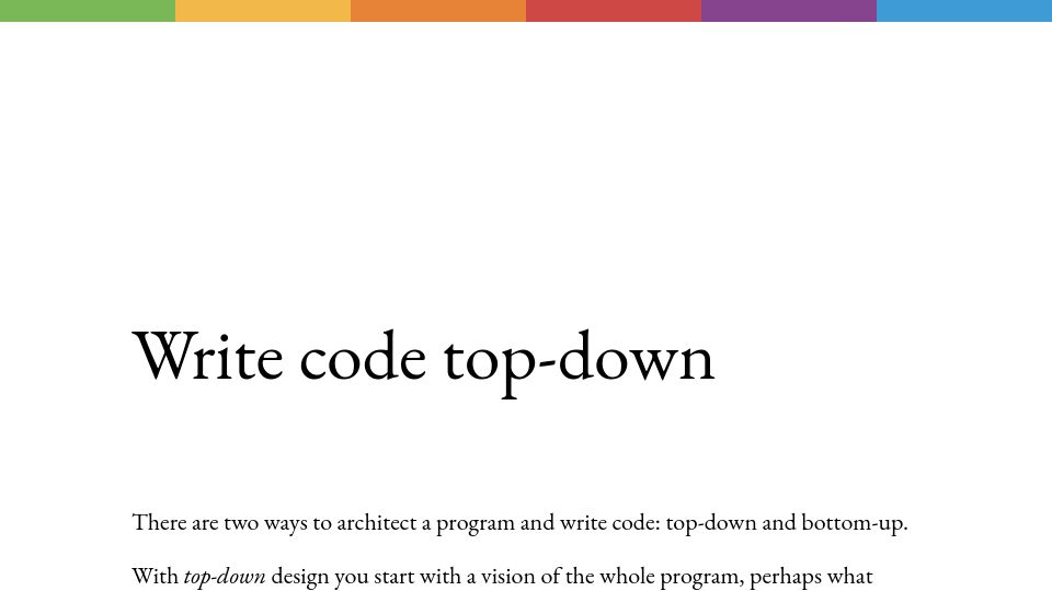 Screenshot of teamten.com: Write Code Top-Down