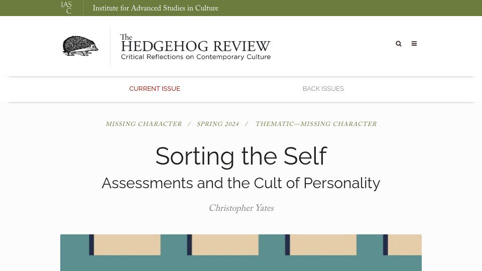Screenshot of hedgehogreview.com: Sorting the Self: Assessments and the cult of personality