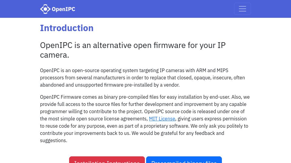 Screenshot of openipc.org: OpenIPC is an alternative open firmware for your IP camera