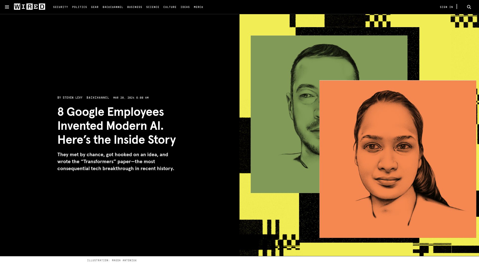 Screenshot of wired.com: The Google employees who created transformers