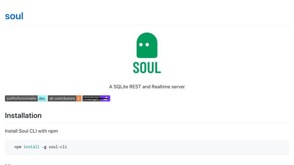 Screenshot of thevahidal.github.io: Soul: A SQLite REST and Realtime Server