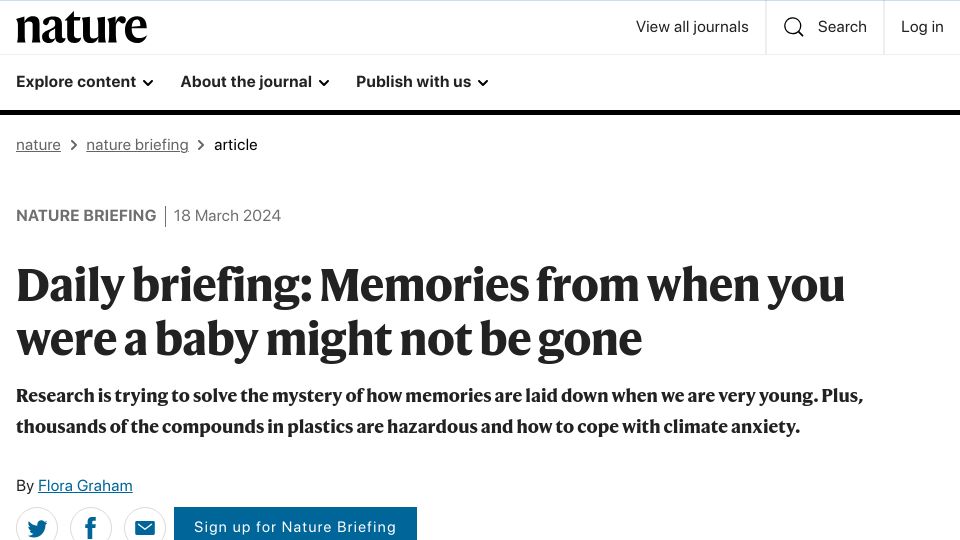 Screenshot of nature.com: Memories from when you were a baby might not be gone