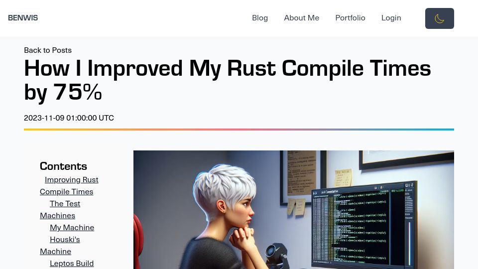 Screenshot of benw.is: I Improved My Rust Compile Times