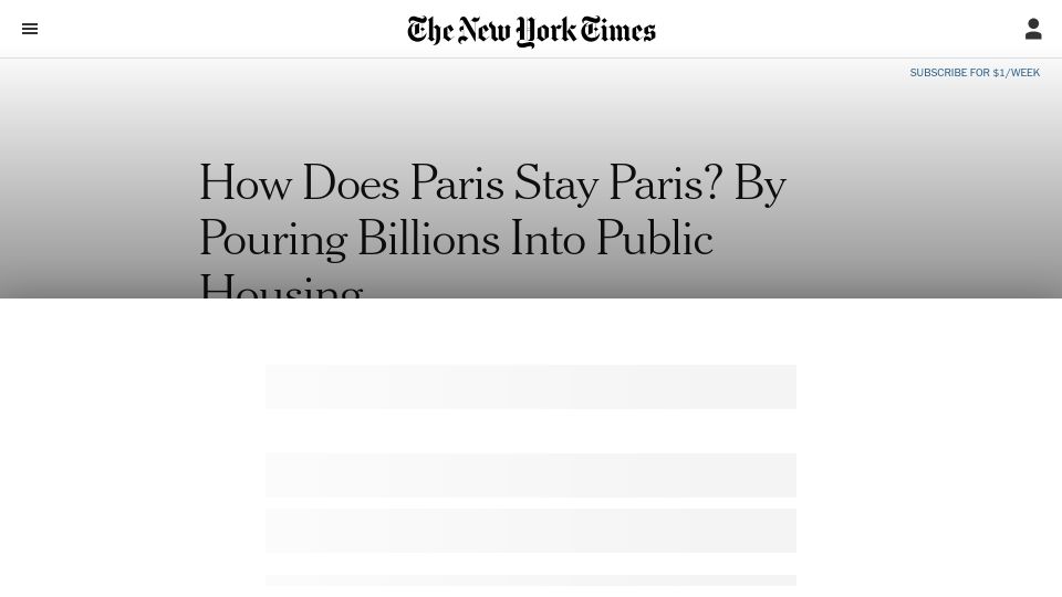 Screenshot of nytimes.com: Paris preserves its mixed society by pouring billions into public housing