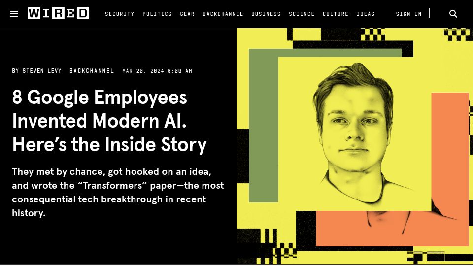 Screenshot of wired.com: The Google employees who created transformers