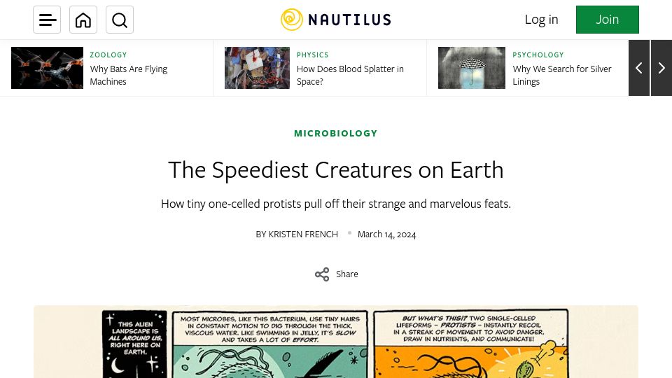 Screenshot of nautil.us: The Speediest Creatures on Earth