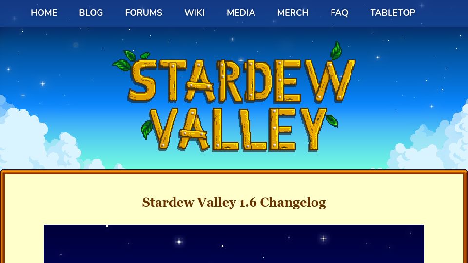 Screenshot of stardewvalley.net: Stardew Valley 1.6 Changelog