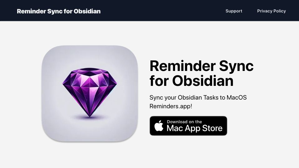 Screenshot of turquoisehexagon.co.uk: Show HN: macOS Reminder Sync for Obsidian Tasks