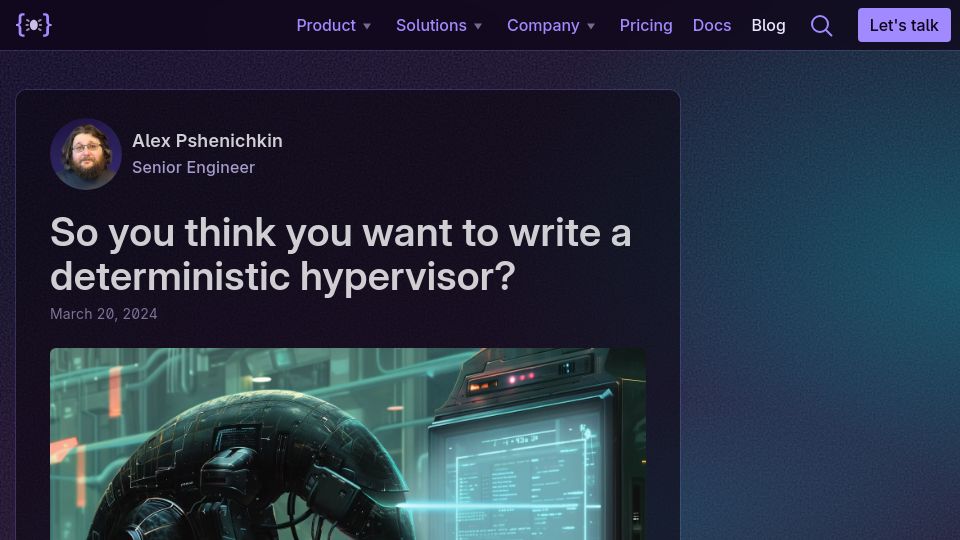 Screenshot of antithesis.com: So you think you want to write a deterministic hypervisor?