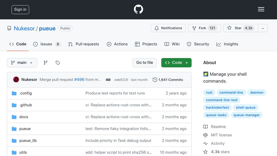 Screenshot of github.com: Sequential and parallel execution of long-running shell commands