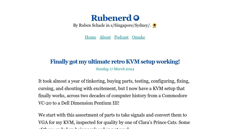 Screenshot of rubenerd.com: Got my ultimate retro KVM setup working