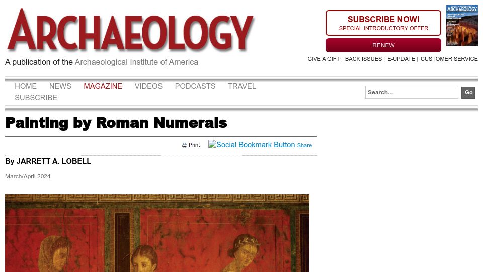 Screenshot of archaeology.org: Painting by Roman Numerals