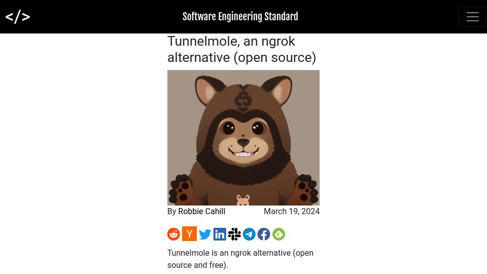 Screenshot of softwareengineeringstandard.com: Tunnelmole, an ngrok alternative (open source)