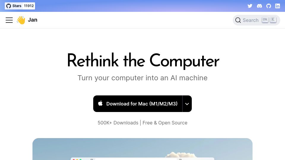 Screenshot of jan.ai: Jan: An open source alternative to ChatGPT that runs on the desktop