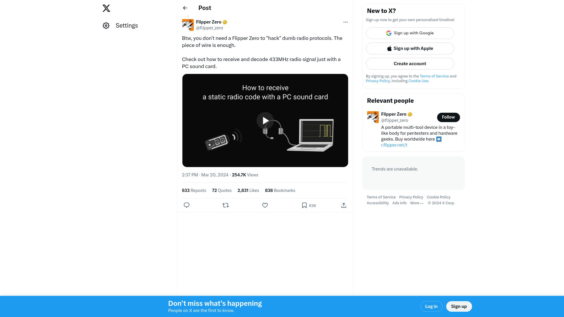 Screenshot of twitter.com: Response from Flipper Zero to the Canada Ban