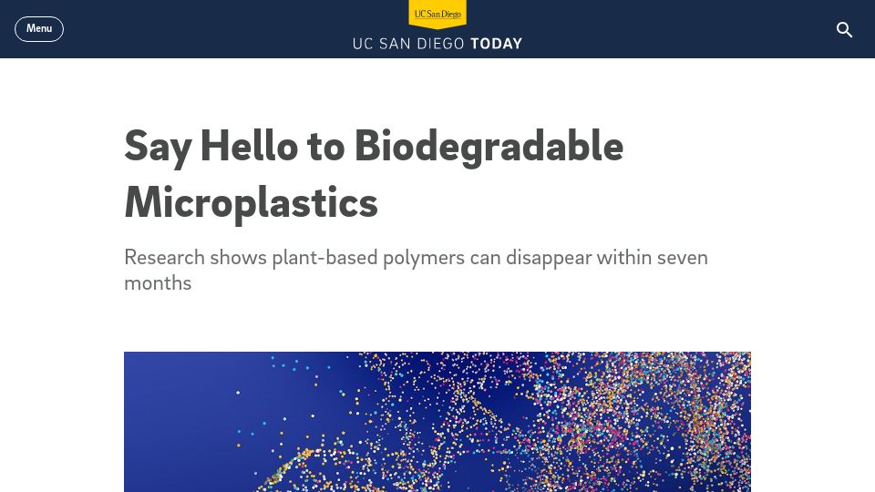 Screenshot of today.ucsd.edu: Research shows plant-based polymers can disappear within seven months