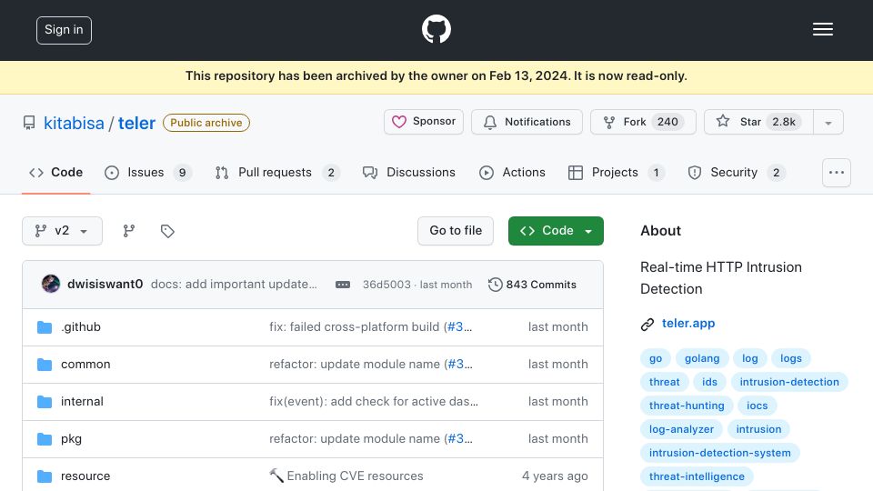 Screenshot of github.com: Teler: Real-Time HTTP Intrusion Detection