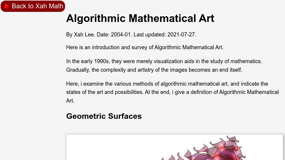 Screenshot of xahlee.info: Algorithmic Mathematical Art (2004)