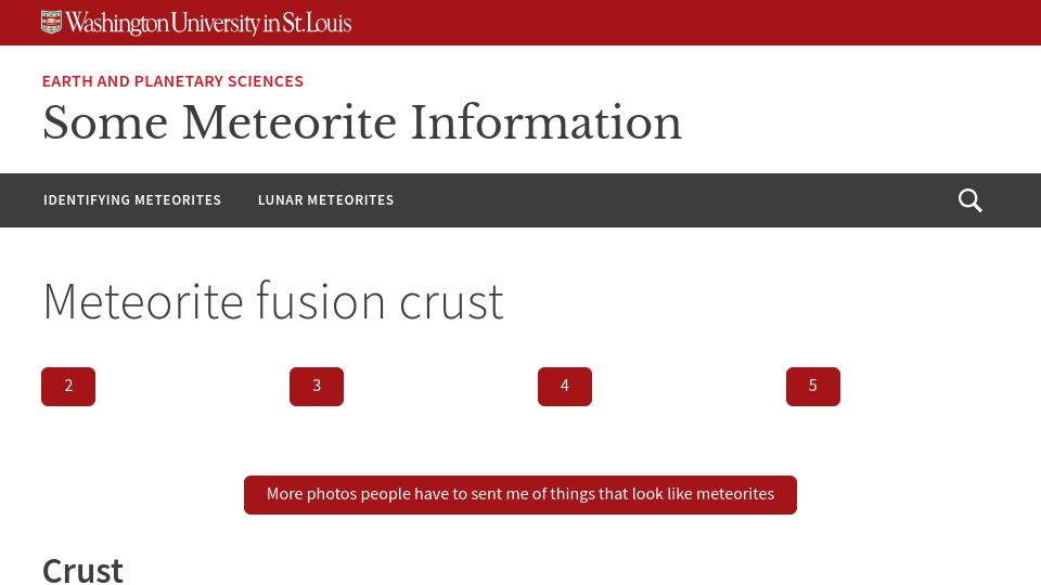 Screenshot of sites.wustl.edu: Meteorite Self-test check-list