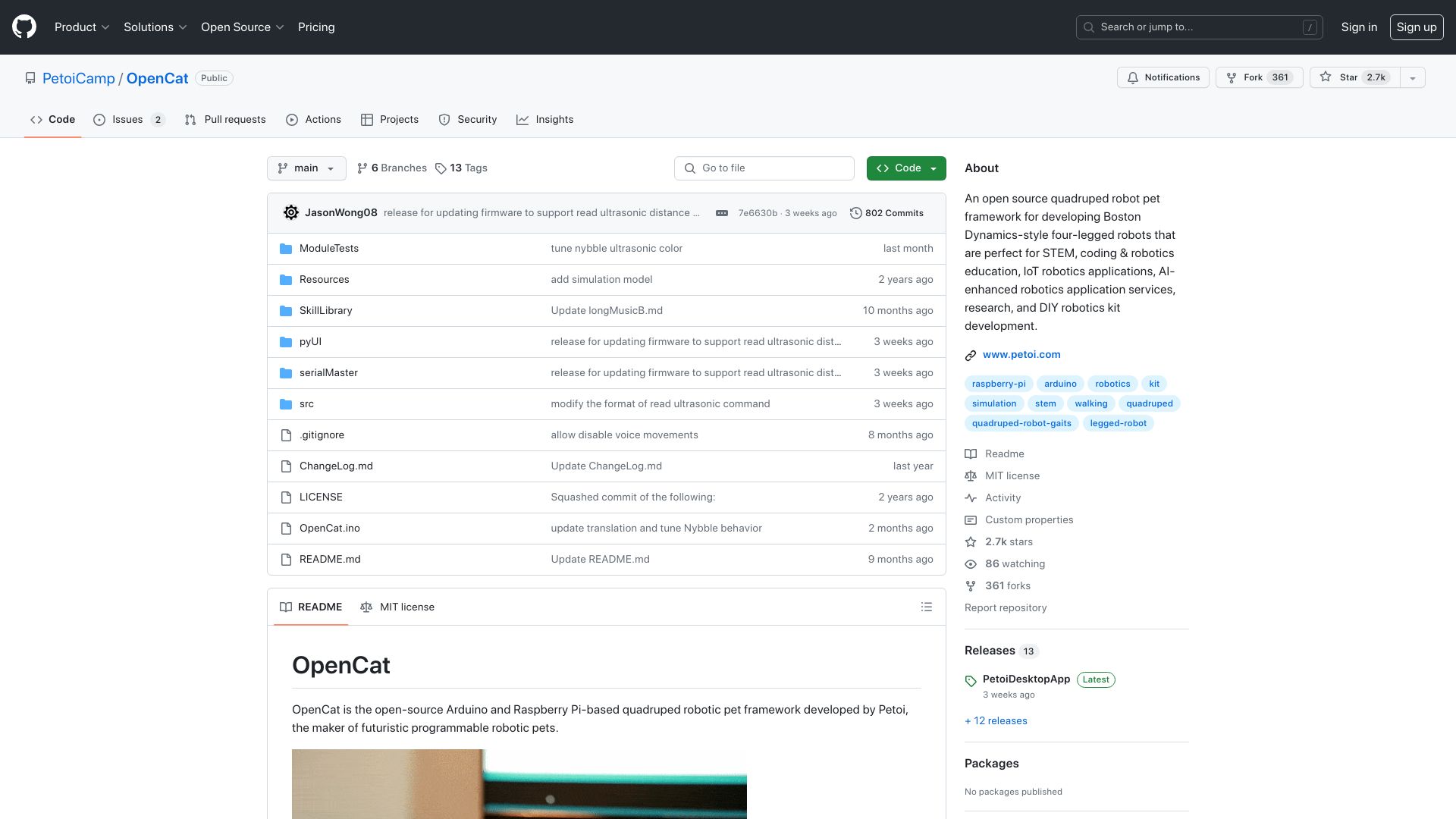 Screenshot of github.com: OpenCat