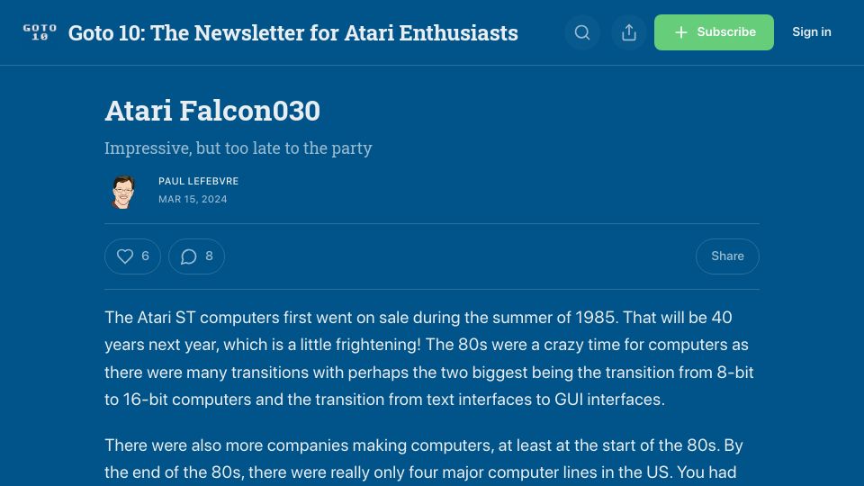 Screenshot of goto10retro.com: Atari Falcon030