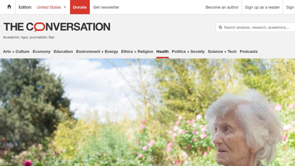 Screenshot of theconversation.com: New studies suggest millions with mild cognitive impairment go undiagnosed