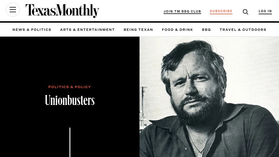 Screenshot of texasmonthly.com: Unionbusters (1986)