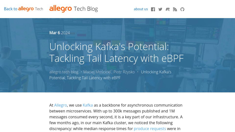Screenshot of blog.allegro.tech: Tackling Tail Latency with eBPF