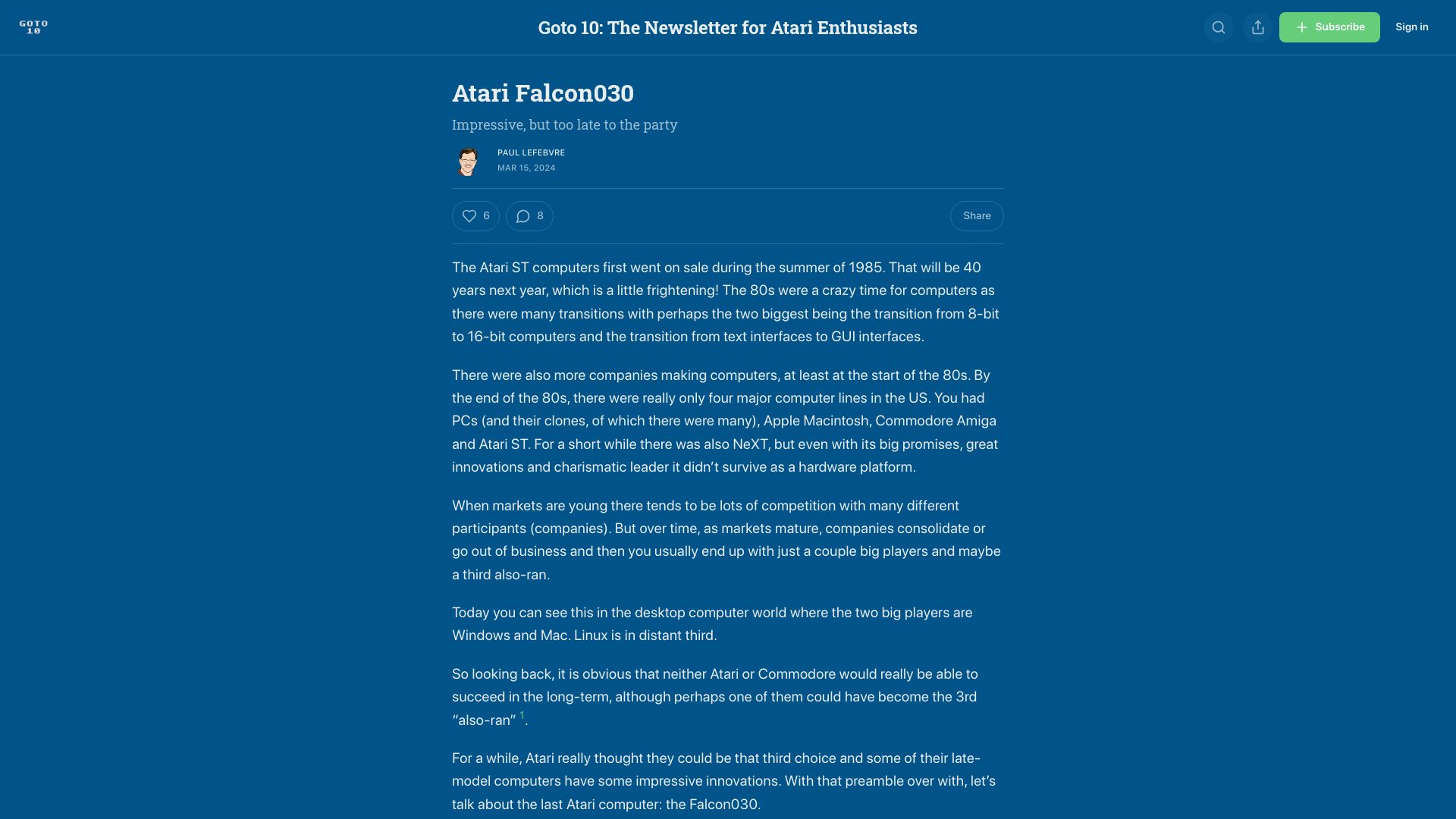 Screenshot of goto10retro.com: Atari Falcon030