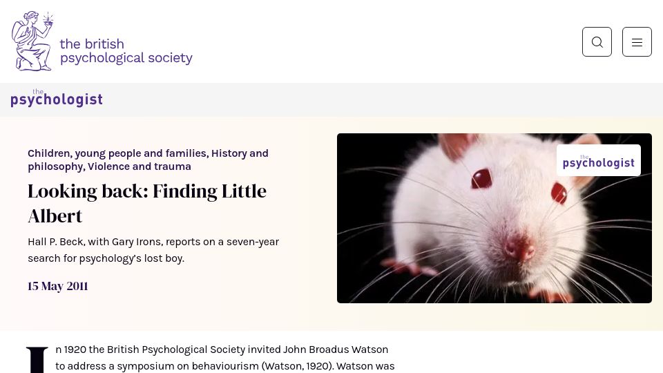 Screenshot of bps.org.uk: Finding Little Albert (2011)