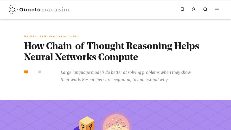 Screenshot of quantamagazine.org: How Chain-of-Thought Reasoning Helps Neural Networks Compute