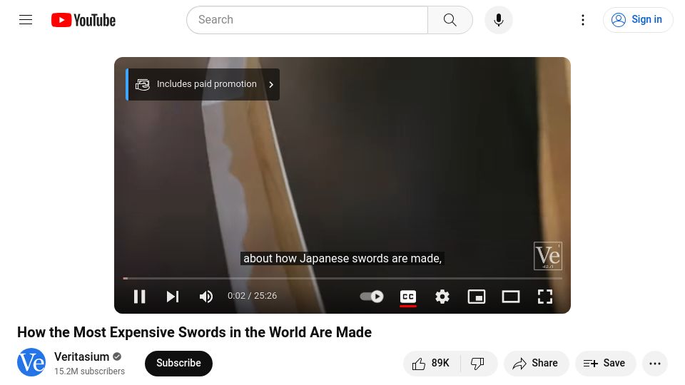Screenshot of youtube.com: How the Most Expensive Swords in the World Are Made