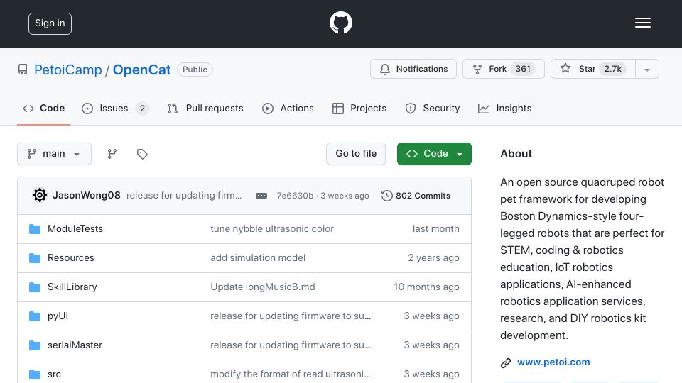 Screenshot of github.com: OpenCat