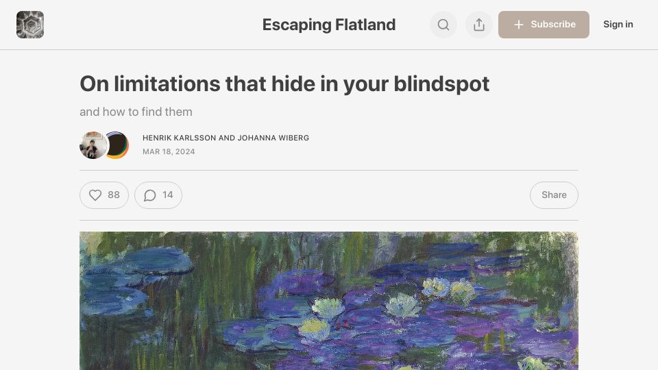 Screenshot of henrikkarlsson.xyz: On limitations that hide in your blindspot