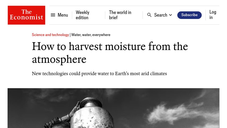 Screenshot of economist.com: How to Harvest Moisture from the Atmosphere