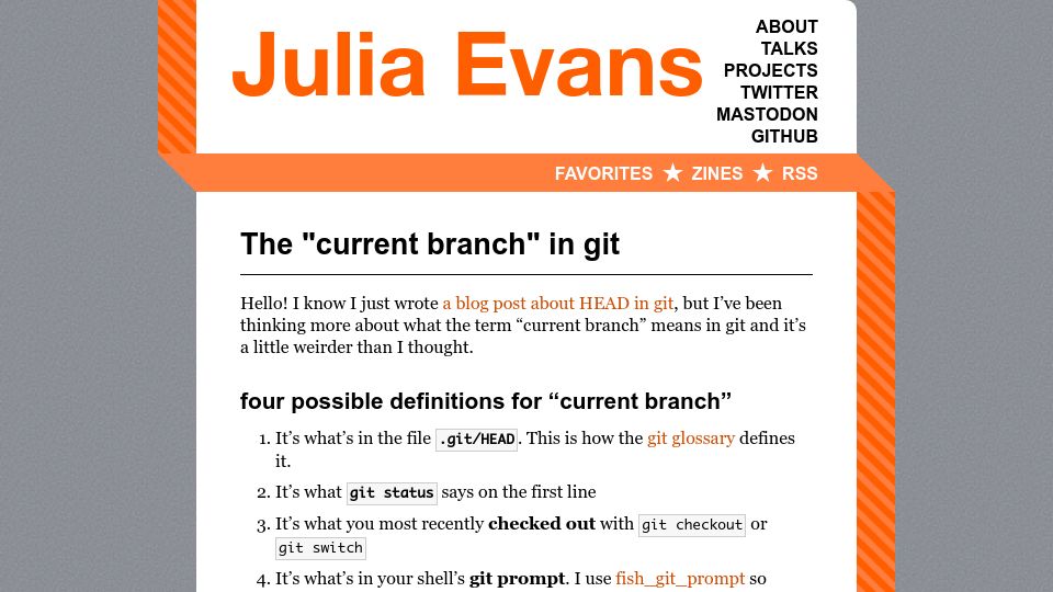 Screenshot of jvns.ca: The "Current Branch" in Git