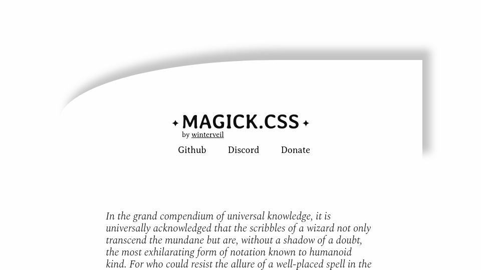 Screenshot of css.winterveil.net: Show HN: magick.css – Minimalist CSS for Wizards